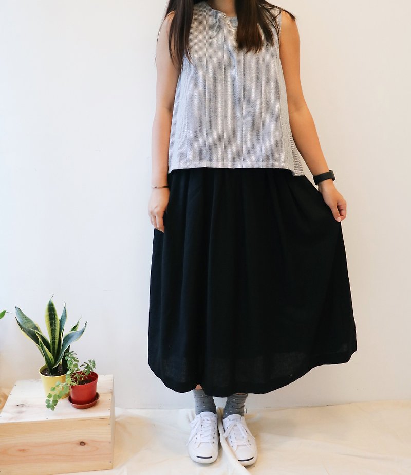 cotton and linen skirt - กระโปรง - ผ้าฝ้าย/ผ้าลินิน สีดำ