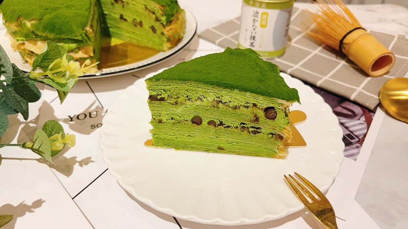 小山園抹茶紅豆千層#茶味十足#自家熬煮萬丹紅豆 - 蛋糕/甜點 - 新鮮食材 黃色