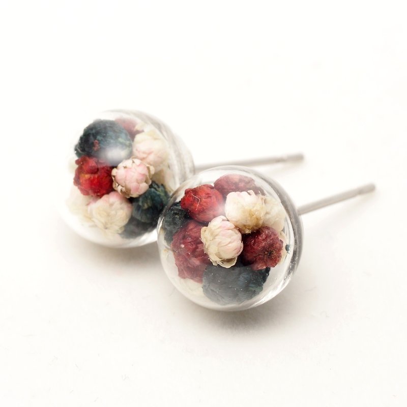 OMYWAY Handmade Dried Flower - Glass Globe - Earrings 1cm - Earrings & Clip-ons - Glass White