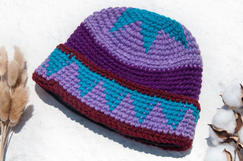 Knitted woolen hat/knitted hat/knitted woolen hat/inner bristles hand-knitted woolen hat/knitted woolen hat-South America Sun - หมวก - ขนแกะ สีม่วง