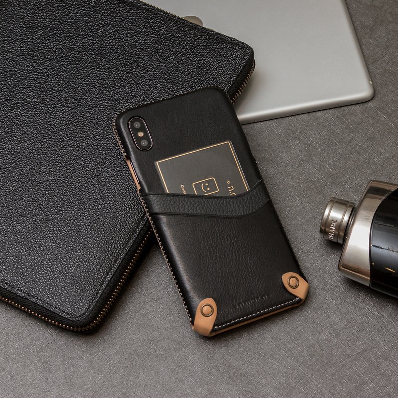 iPhone XMAX Minimalist Series Leather Case - Black - เคส/ซองมือถือ - หนังแท้ 