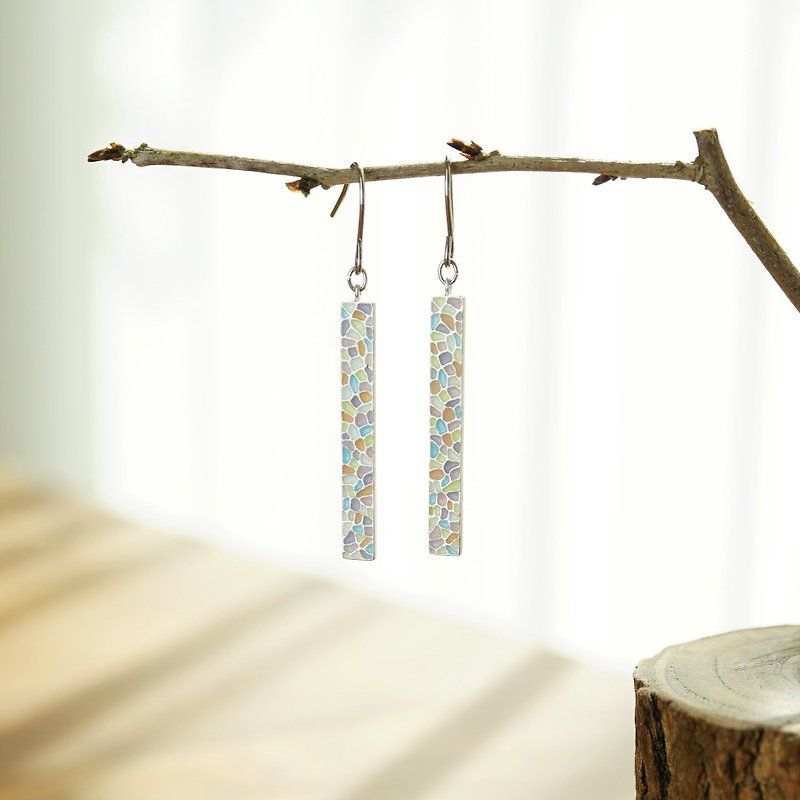Enamel dangle earrings KESHIKI among flowers - Earrings & Clip-ons - Silver Multicolor