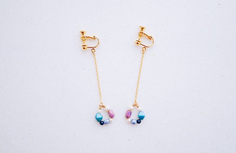 哀艷--藍紫色系水晶珍珠琉璃珠耳環 (聖誕禮物) - 耳環/耳夾 - 其他金屬 藍色