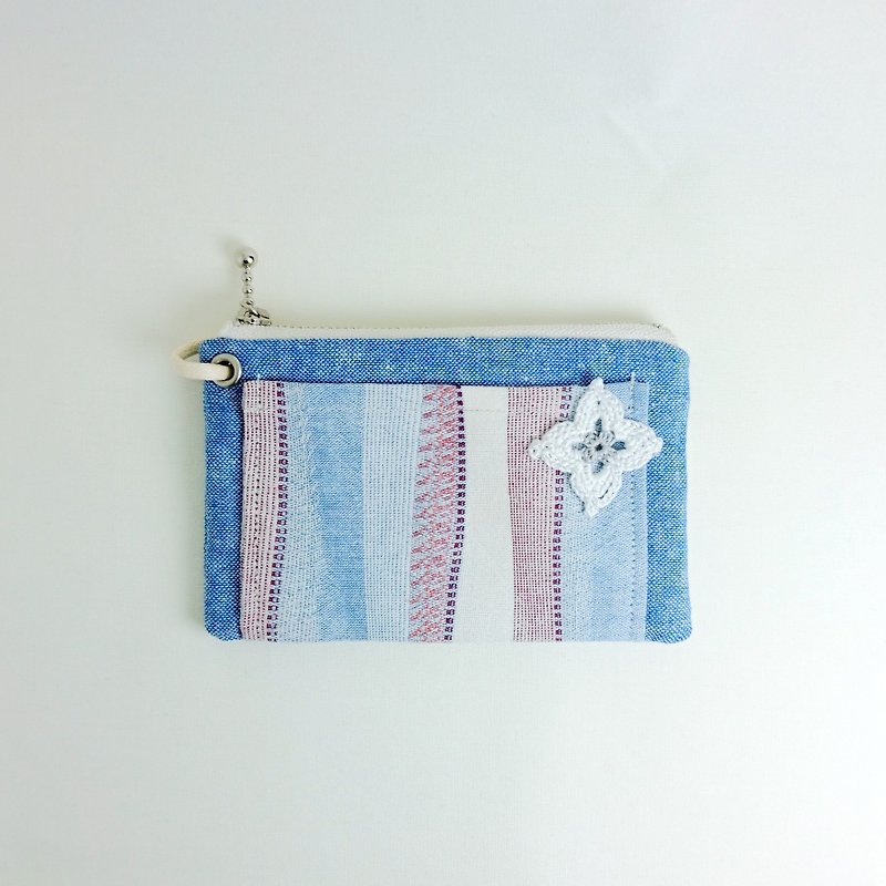 【多用途拉鍊包 XS+】流沙.藍星 - 零錢包/小錢包 - 棉．麻 藍色
