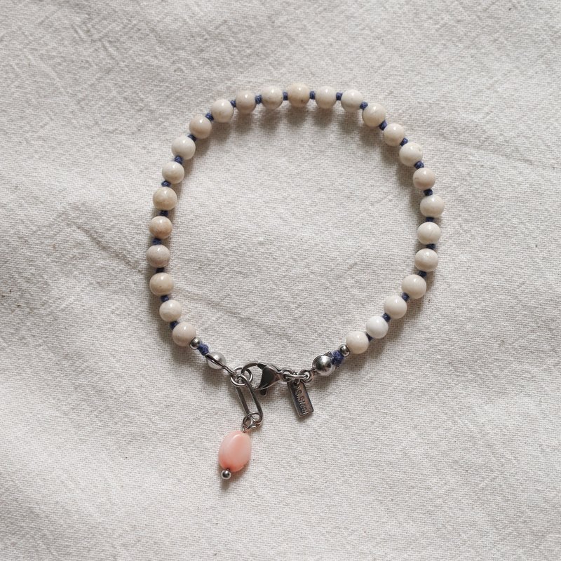 Blue Rosebud Beige Gemstone Bracelet/Anklet - สร้อยข้อมือ - สแตนเลส หลากหลายสี