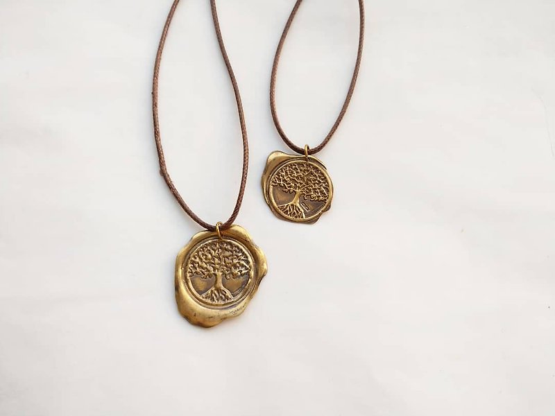 Tree of Life Wax Seal Bronze Necklace - สร้อยคอ - ทองแดงทองเหลือง สีทอง