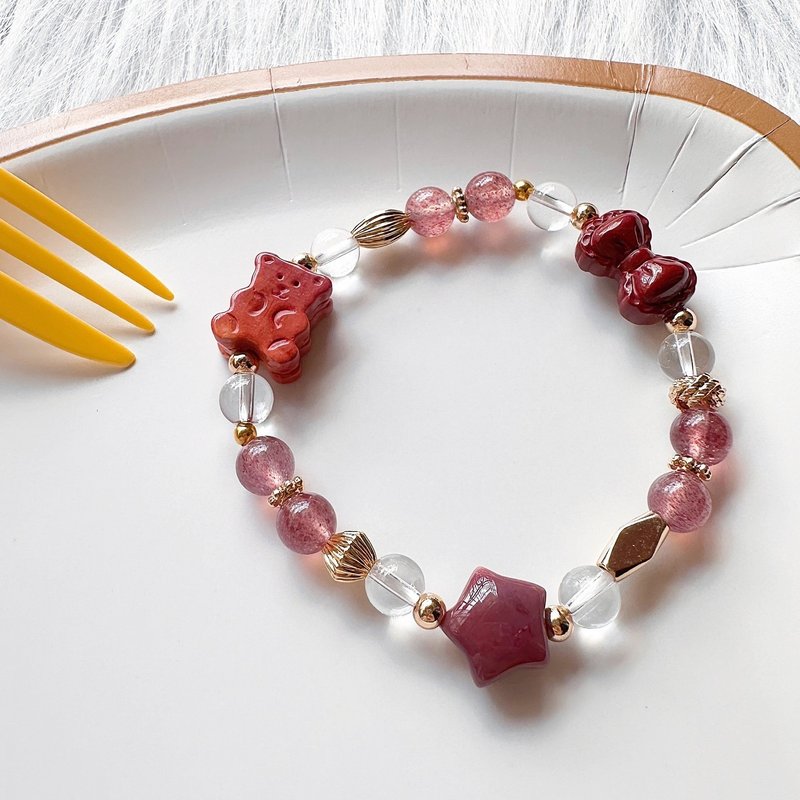 草莓餅乾熊的魔法糖果屋 草莓晶 白水晶 招財轉運 手鍊 原創設計 - 手鍊/手環 - 半寶石 紅色