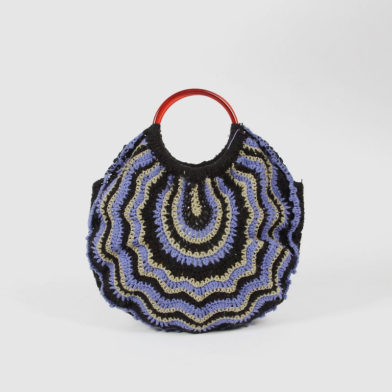 [古代の卵の植物]メッシュ織りと風のポータブルアンティークバッグ - トート・ハンドバッグ - ポリエステル ブルー