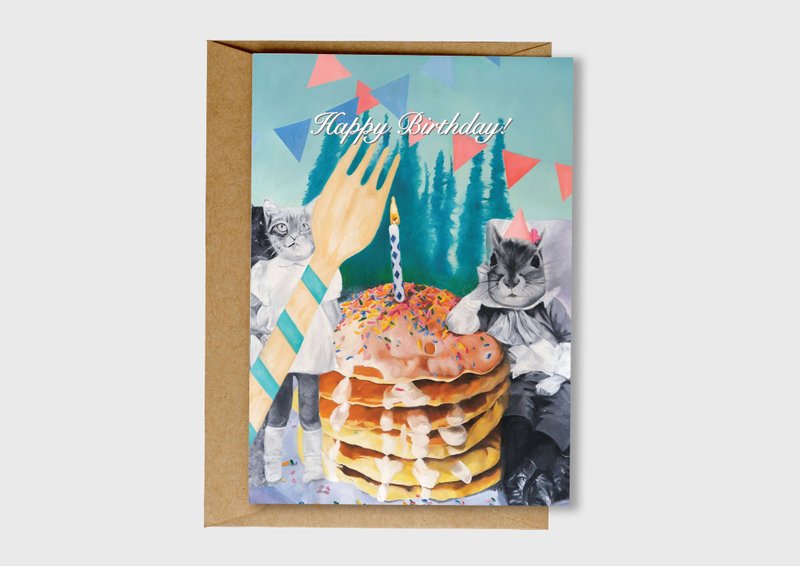 Artisanu | Happy Birthday Cat & Squirrel Pancake Card - การ์ด/โปสการ์ด - กระดาษ 