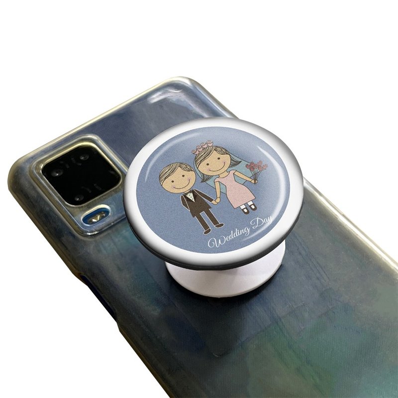 Wedding Day Round Phone Socket Blue Wedding Day Customization Gift Present - ที่ตั้งมือถือ - พลาสติก สีน้ำเงิน