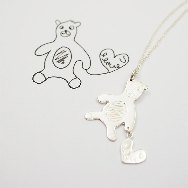Upload your little baby children's drawing to make a unique jewelry / 925 sterling silver double pendant necklace - Necklaces - Sterling Silver Silver
