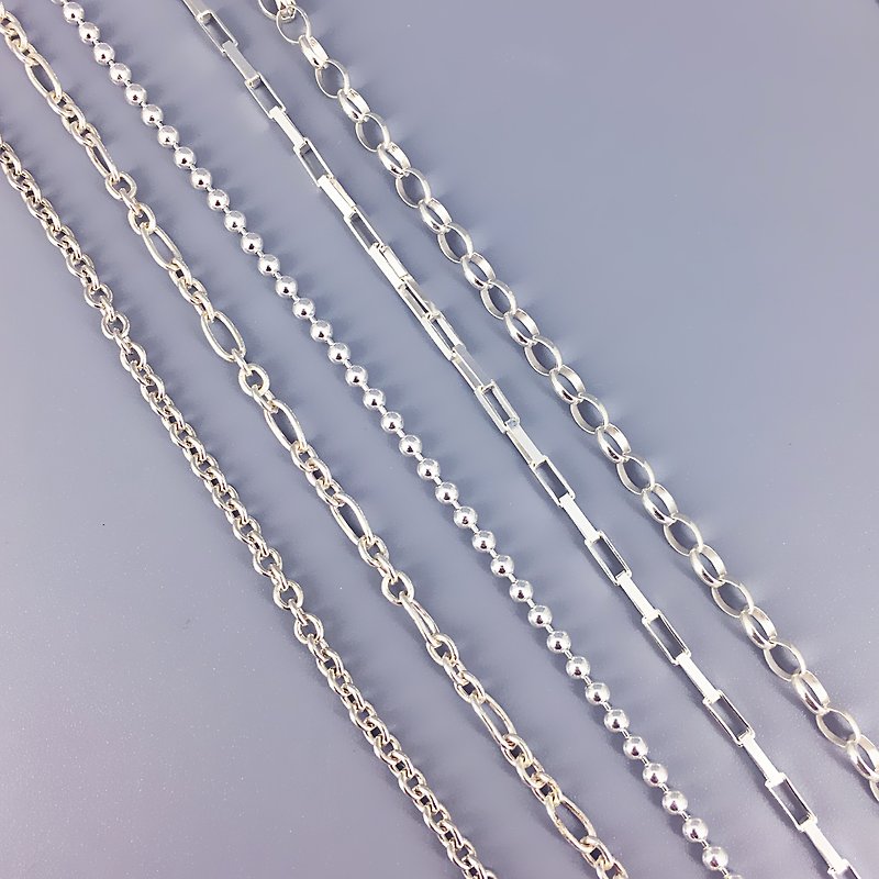 925 Sterling Silver Necklace [Slightly Coarse Neutral M Style] Necklace Nude Chain Long Chain Shape Beads Rectangular Oval - สร้อยคอ - เงินแท้ สีเงิน