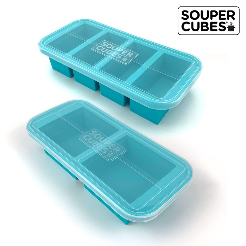 Fast shipping【Souper Cubes】Multifunctional food grade Silicone crisper box_2 pieces set 2 compartments + 4 compartments - Lunch Boxes - Silicone Green