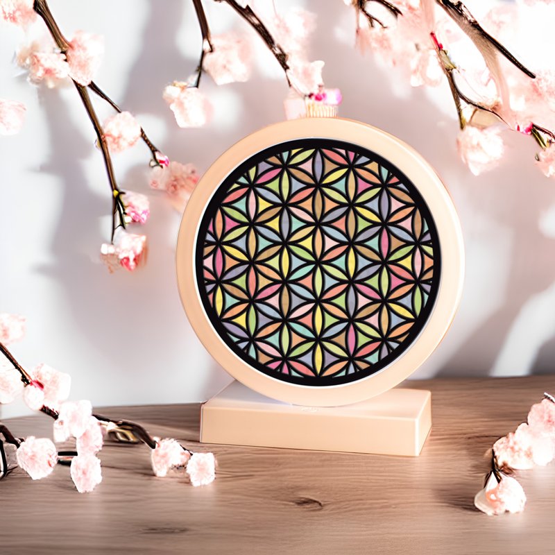 【Moko Bastet】Flower of Life Painted Table Lamp Handmade Decorative Lamp - Lighting - Resin Multicolor