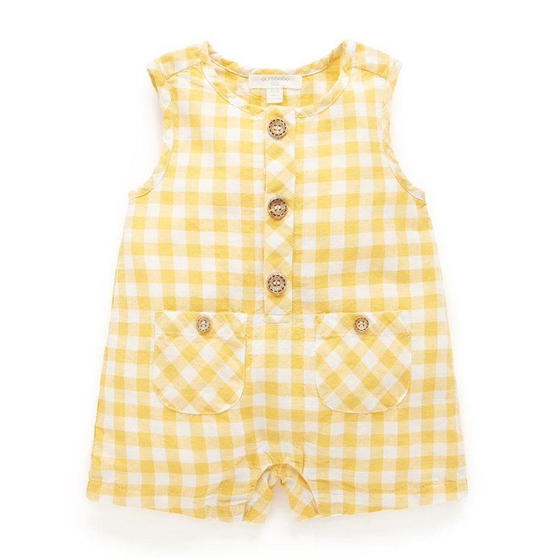 Australian Purebaby organic cotton baby vest jumpsuit/newborn baby onesies yellow plaid - Onesies - Cotton & Hemp 