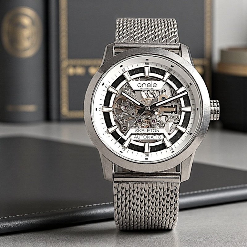 鏤空直紋 編織鋼帶 白面 全鋼色 - 男裝錶/中性錶 - 不鏽鋼 