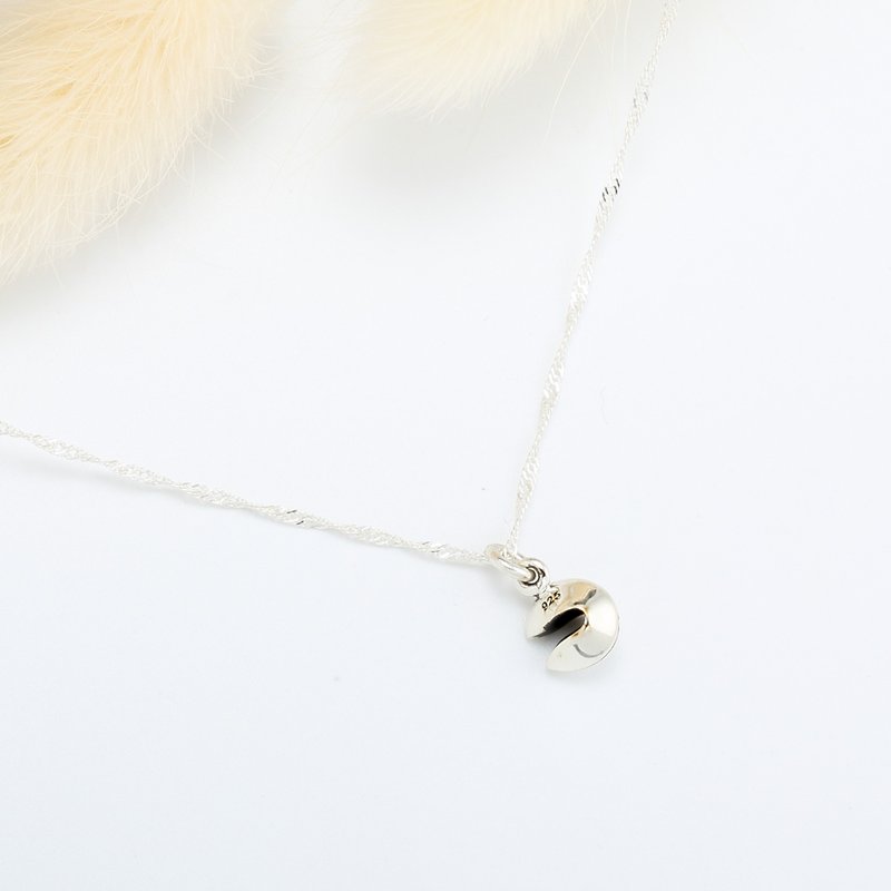 Fortune Cookie luck charm s925 sterling silver necklace Valentine Day gift - สร้อยคอ - เงินแท้ สีเงิน