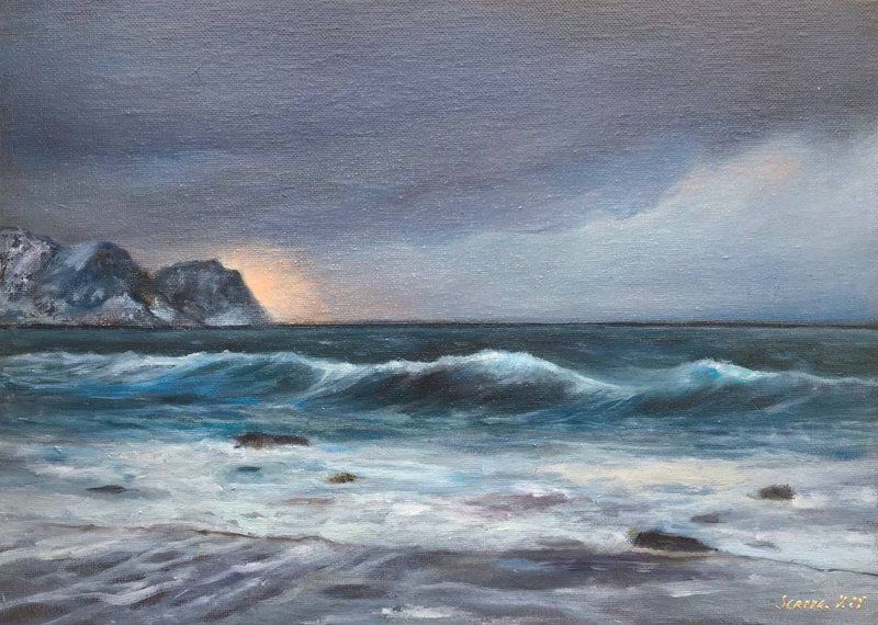 Seascape Original Painting on canvas Ocean Coast Sea Oil Art Artwork - 海報/掛畫/掛布 - 其他材質 藍色