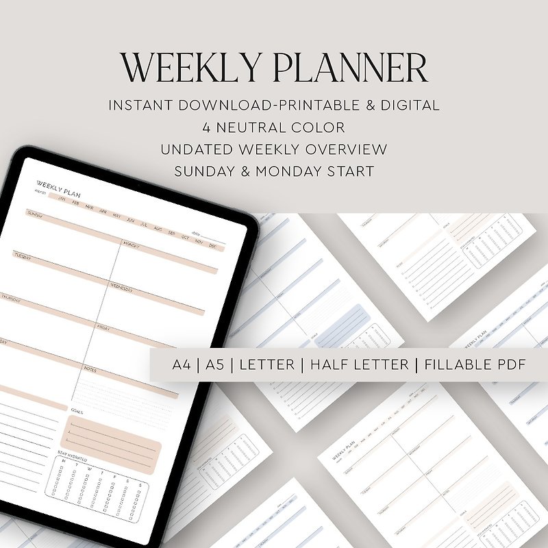 Weekly Printable and Electronic Planner, Undated Planner, Goodnotes - Notebooks & Journals - Other Materials 