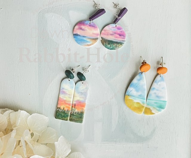 Artsy Fartsy Clay Earrings Orange and Navy Blue 