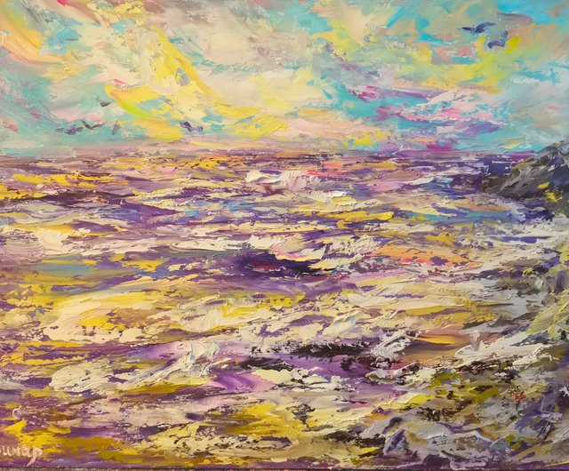 油絵　アート　ハワイ　サンセット　海の絵 Amazon.co.jp: sunset＊4号キャンバス 絵画 原画 風景画 海 空