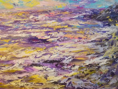 油絵　アート　ハワイ　サンセット　海の絵 海の絵 ヤシの木 サンセット ビーチ 絵画 W80×H60cm D-6 (1165-6