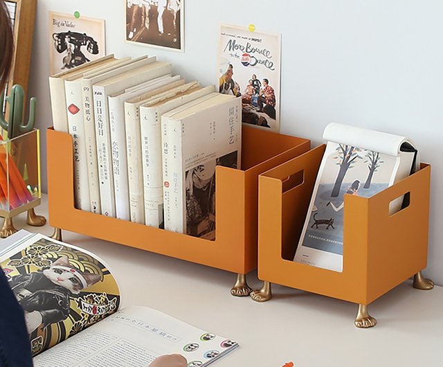 かわいい猫脚オレンジ本棚デスク収納デスクトップポータブル収納ラック