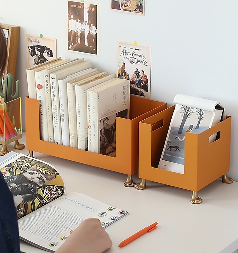 Cute cat legs orange bookshelf desk storage desktop portable storage rack - กล่องเก็บของ - โลหะ สีส้ม