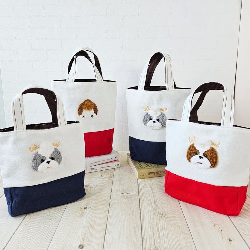 *Take me out*Double cup bag/drink bag-small version of Shih Tzu 2-color three-dimensional rope embroidery - ถุงใส่กระติกนำ้ - ไฟเบอร์อื่นๆ สีแดง