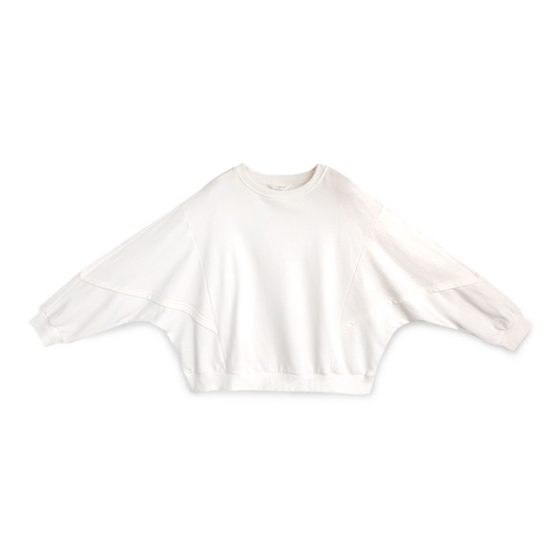 【Simply Yours】Stitched bat sleeve university T white F - เสื้อผู้หญิง - ผ้าฝ้าย/ผ้าลินิน ขาว