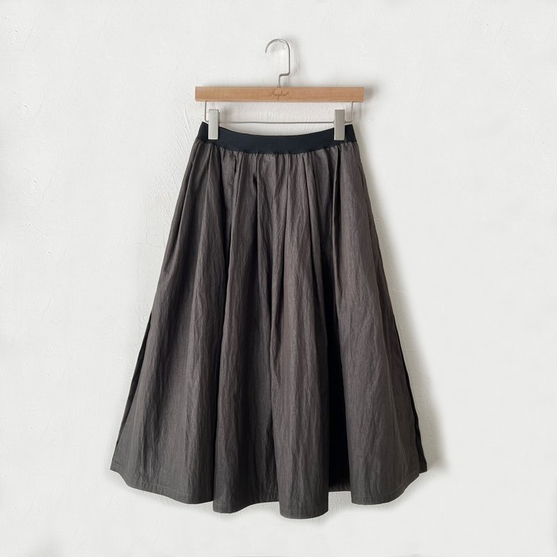 Mignon Elastic Waist Over Knee Fold Over Skirt (Dark Grey) - Skirts - Other Materials 