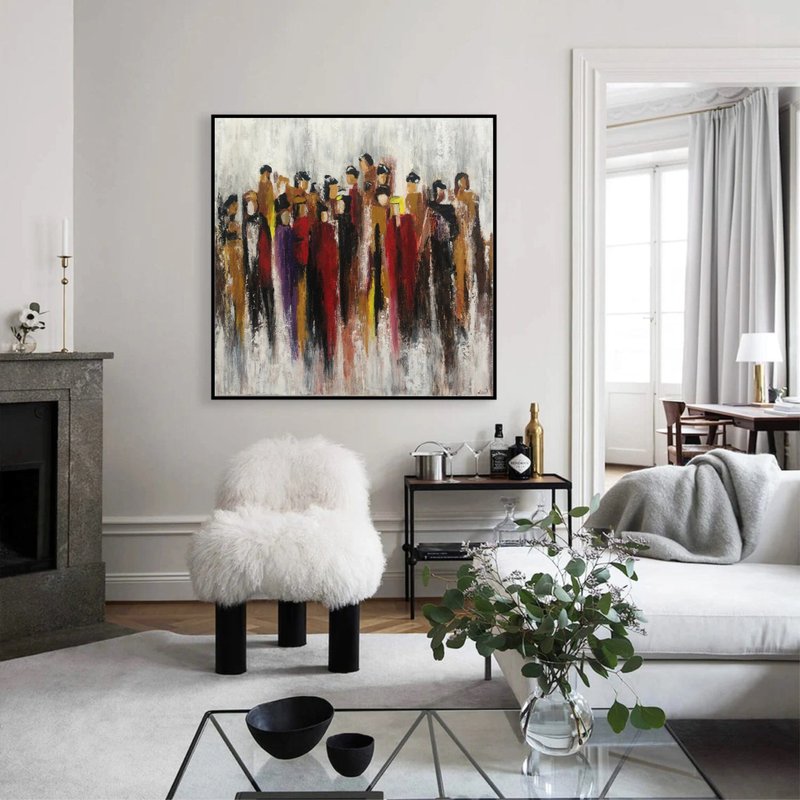 Original Human Silhouettes Acrylic Painting Abstract Colorful Artwork - 壁貼/牆壁裝飾 - 壓克力 多色