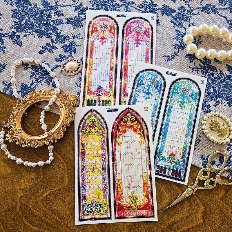 Stained Glass Decor Stickers (5colors) - 貼紙 - 紙 