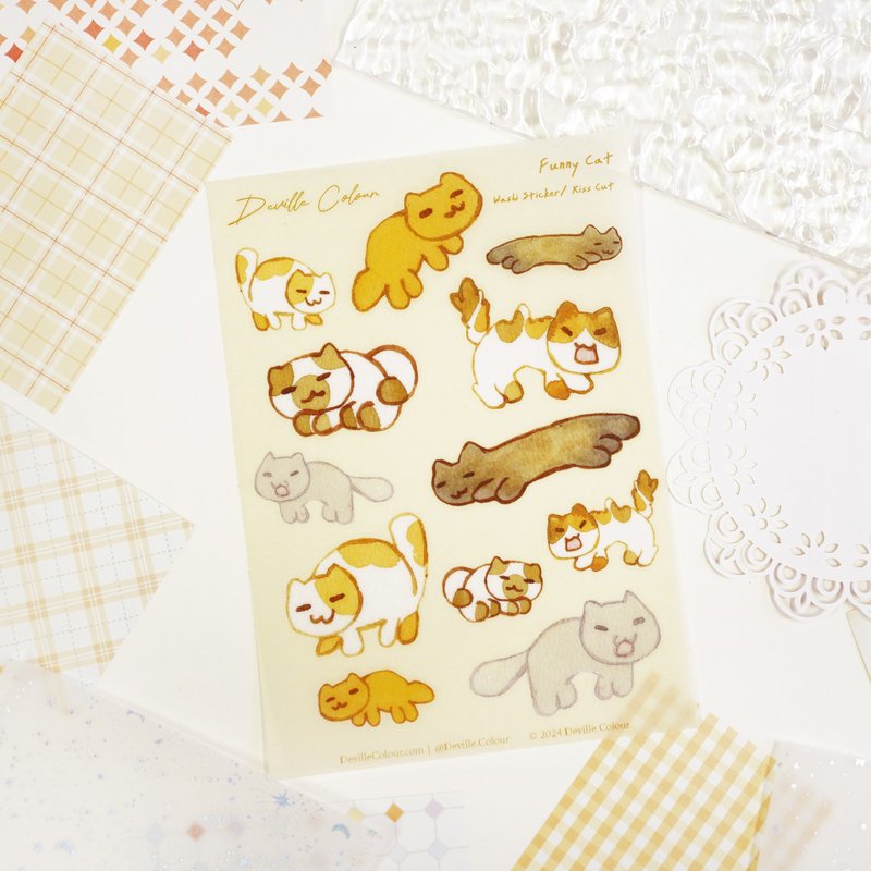 【Funny Cat】 Washi Sticker Sheet - สติกเกอร์ - กระดาษ สีส้ม