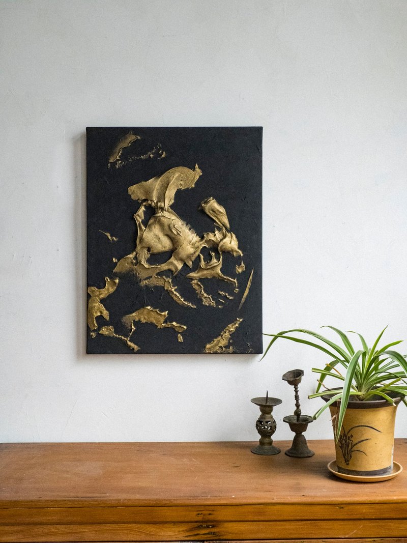 Three-dimensional plaster painting [black gold without genre] large/photography props/only one piece - โปสเตอร์ - ปูน สีดำ