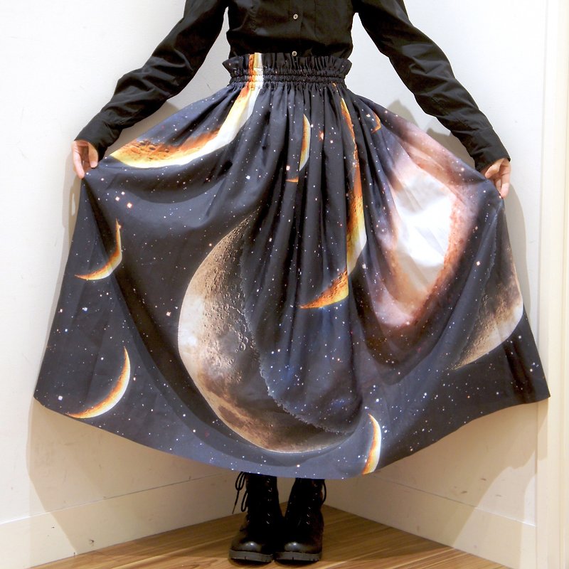 Crescent Printing Skirt　三日月プリントスカート - 裙子/長裙 - 聚酯纖維 黑色