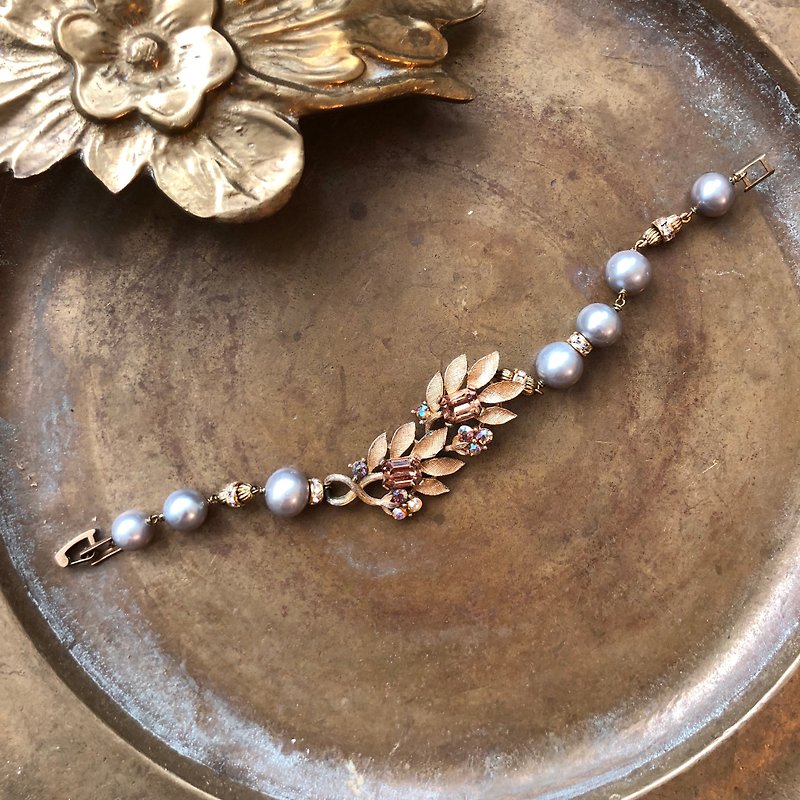 Vintage Rhinestone Leaves Bracelet - Bracelets - Pearl 