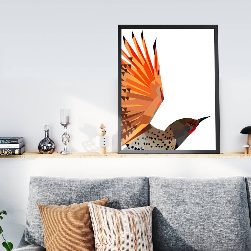 Bird wall art DIGITAL FILE up to 24x36 inches Orange brown living