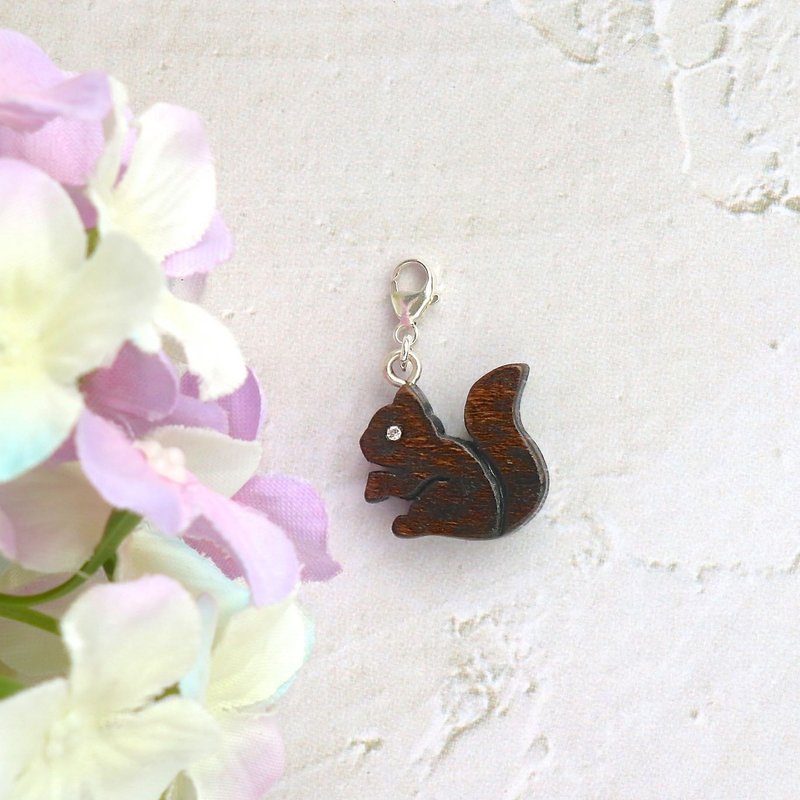 Handmade Wooden Charm Squirrel Charm Gift Customization - Charms - Wood Brown