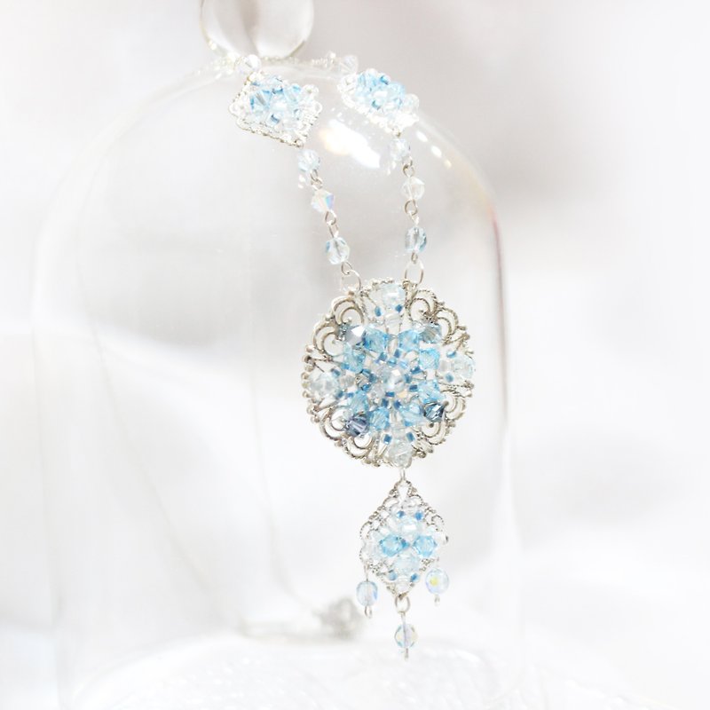 【客製】古典水藍花片項鍊耳環組-作品展示 - 項鍊 - 半寶石 藍色