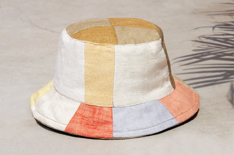 Tanabata gift limited to a land forest wind splicing hand weaving cotton hat / fisherman hat / sun hat / patch cap / handmade cap - fresh orange Makarong stitching hand hats - หมวก - ผ้าฝ้าย/ผ้าลินิน หลากหลายสี