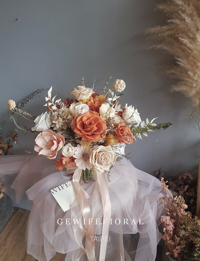 Honey Pomelo Oulei Immortal Bouquet/Wedding/Bouquet - Dried Flowers & Bouquets - Plants & Flowers Orange