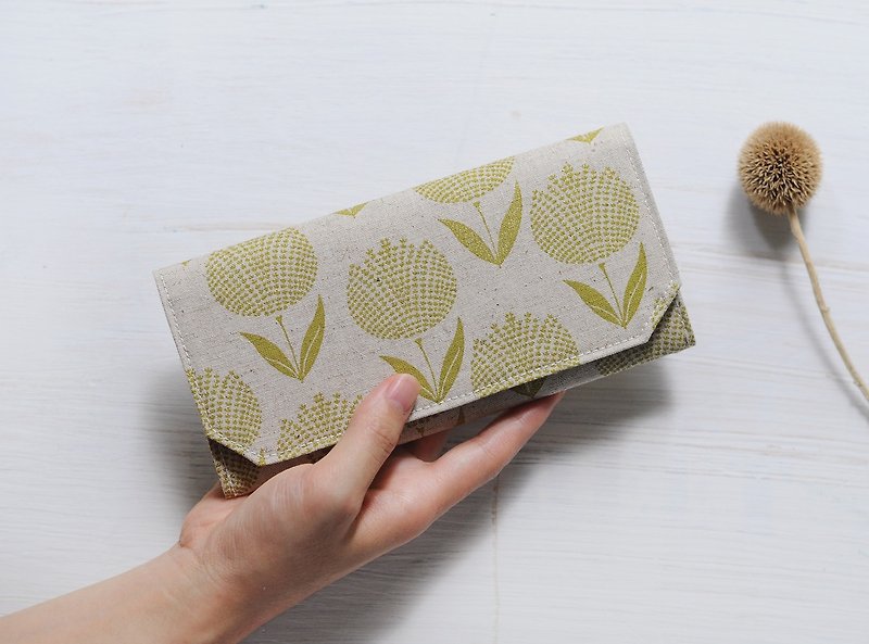 Japanese cotton linen washed kraft paper long clip - yellow green hydrangea - wallet / wallet last one - Wallets - Paper Yellow