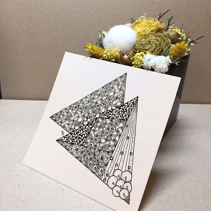 Square Coloring Card in Tangles Art/ Duo Triangles - การ์ด/โปสการ์ด - กระดาษ สีดำ