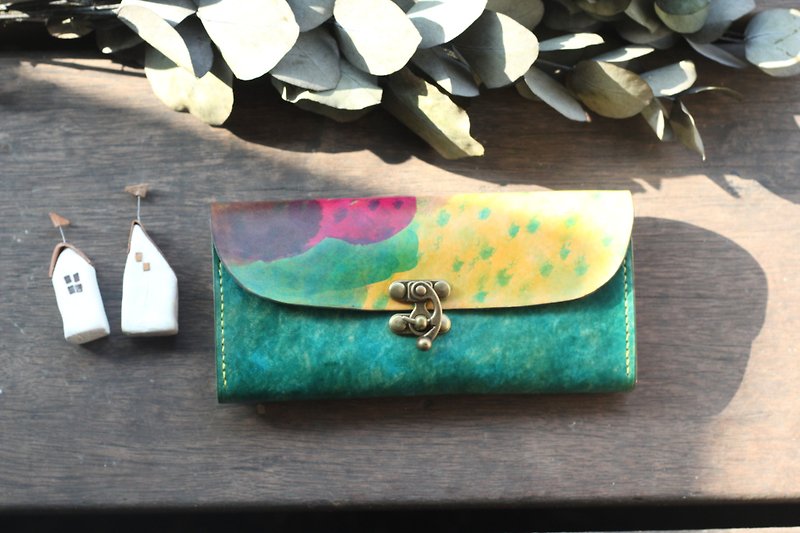 Accordion vegetable tanned leather long wallet - Lisbon Story - Little Green - Wallets - Genuine Leather Green