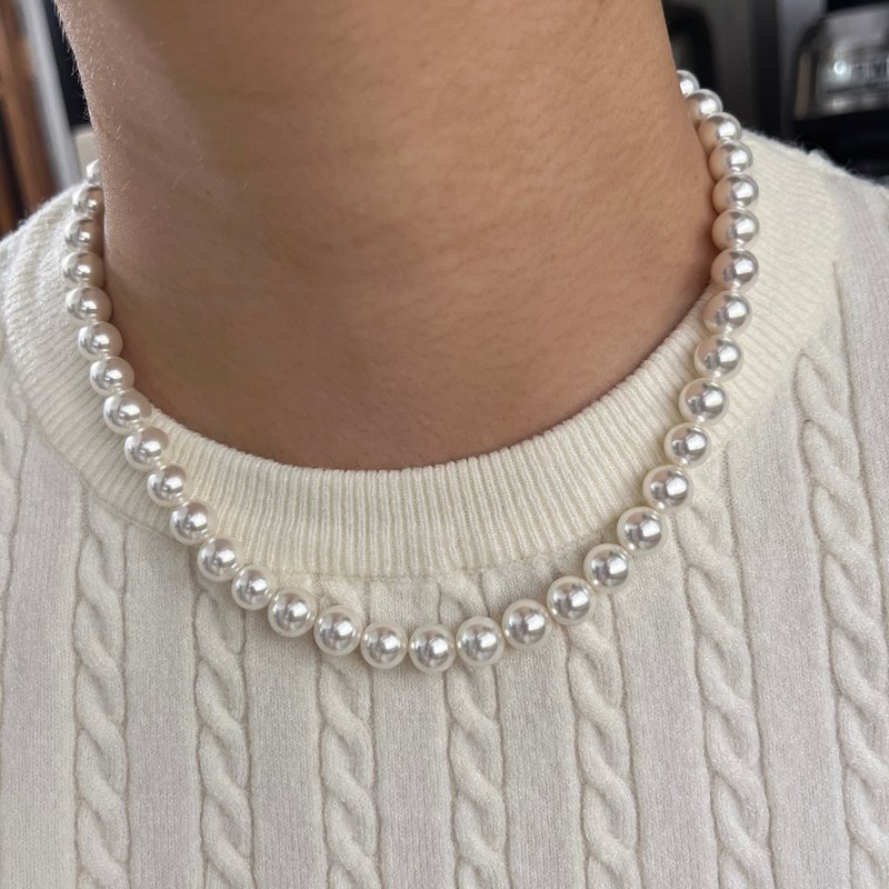 Classic Reproduction 8mm Shell Pearl Necklace Clavicle Chain - Necklaces - Pearl White