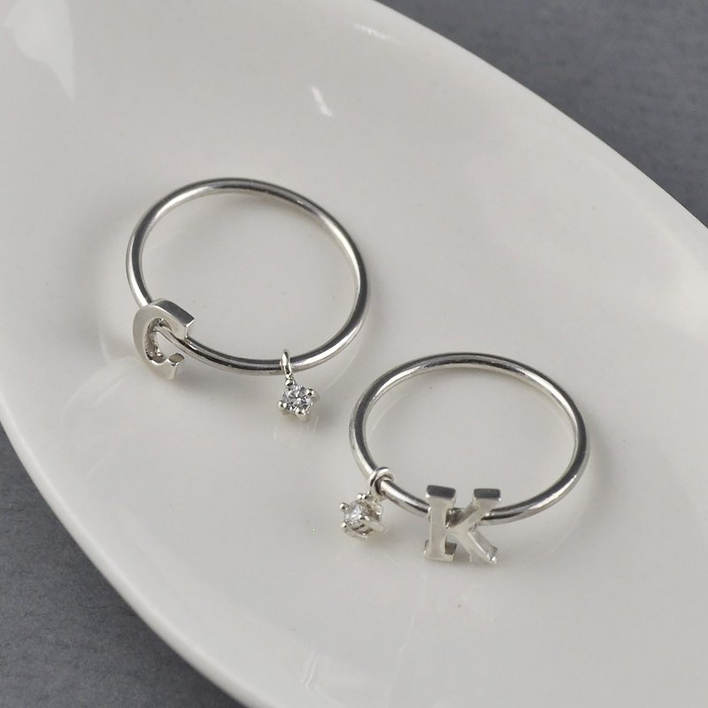 Personalized Alphabet Ring,Customized,Sterling Silver - แหวนทั่วไป - เงินแท้ สีเงิน