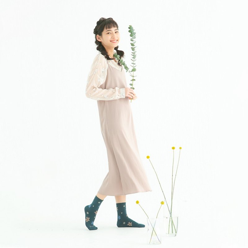 【FOOTER】Sakura full bloom socks (Female-N240) - Socks - Cotton & Hemp Multicolor