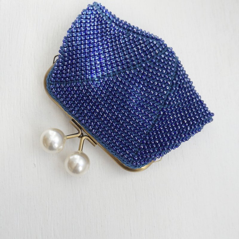 Ba-ba (m) Beads crochet square pouch No.2200 - 化妝袋/收納袋 - 其他材質 藍色