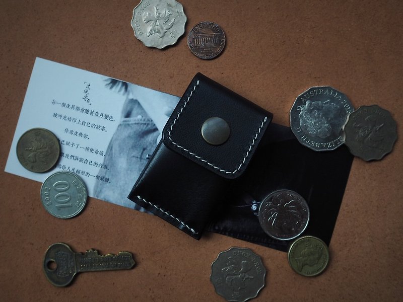 Handmade cowhide mini coin purse small wallet Italy imported black vegetable tanned leather can be customized - Coin Purses - Genuine Leather Black